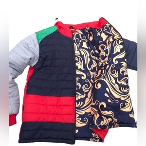 Prestej Multi Color Versace Print Lining Pocket Drawstring Hooded Puffer